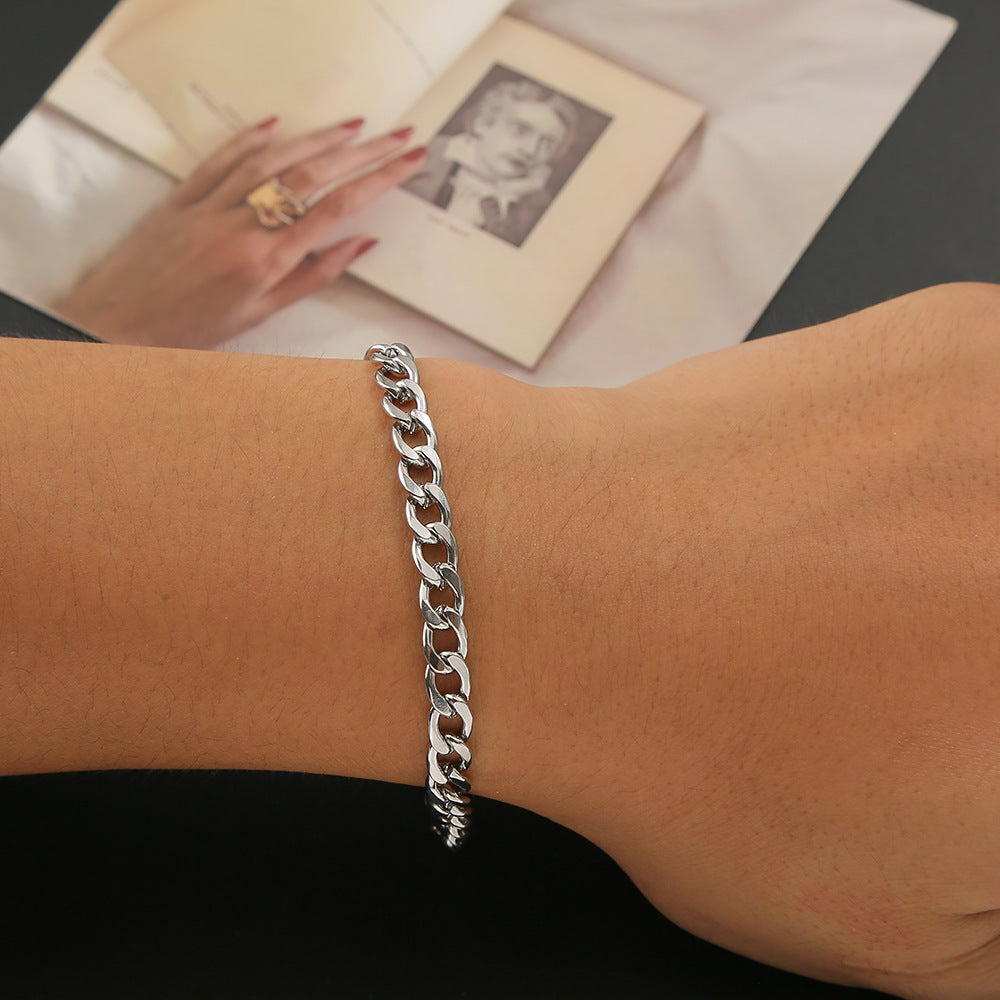 1pc Men's Silver Domineering Stainless Steel Chain Bracelet, Cuban Link Bracelet For Men, Father's Day Gift