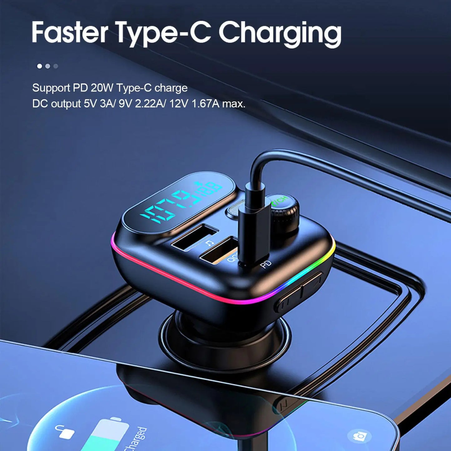 Car Bluetooth FM Transmitter Bluetooth 5.0 FM Transmitter USB PD Car Fast Charger Electronic Accessories