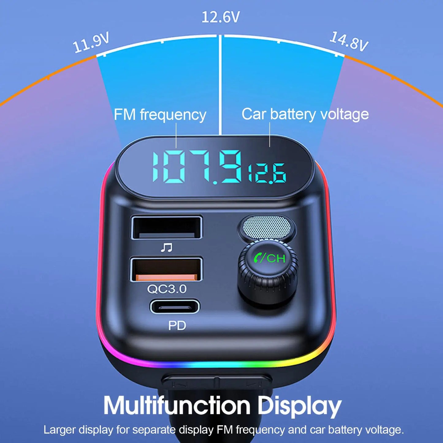 Car Bluetooth FM Transmitter Bluetooth 5.0 FM Transmitter USB PD Car Fast Charger Electronic Accessories