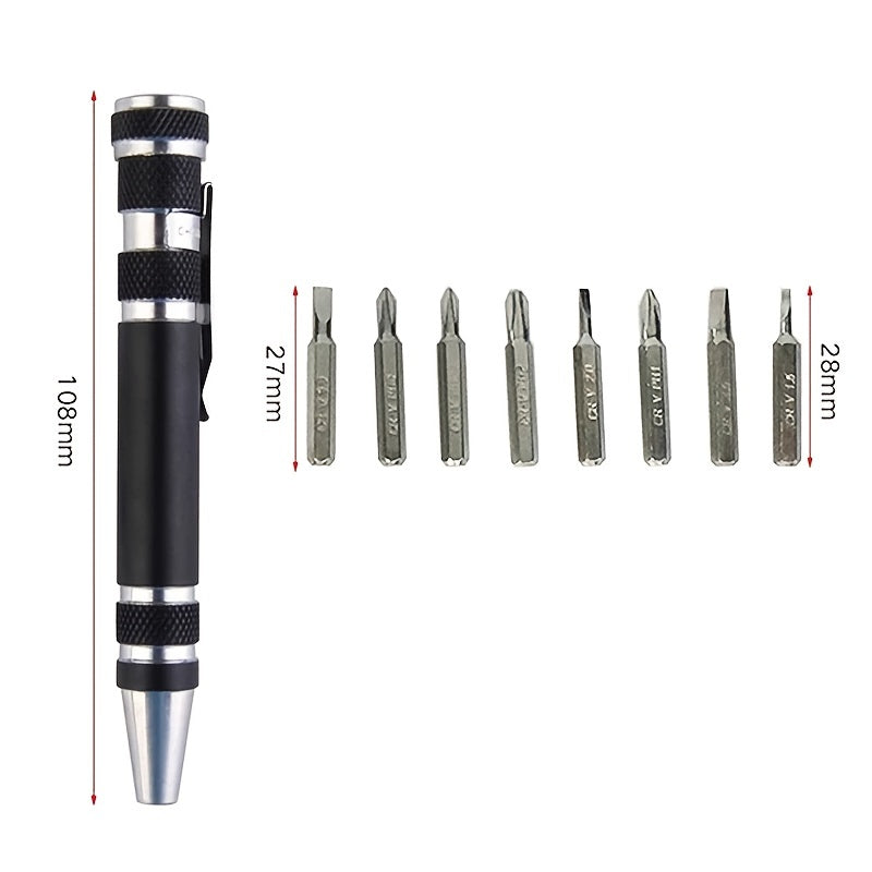 8-in-1 Multi-Tool Screwdriver Pen - Interchangeable Tips for Versatile Tasks, Effortless Repairs and Disassembly with Ease, Durable and Lightweight Aluminum Alloy Construction in a Sleek Pen Design