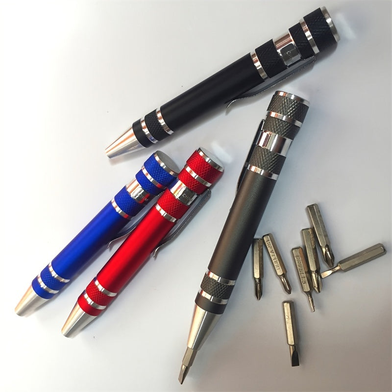 8-in-1 Multi-Tool Screwdriver Pen - Interchangeable Tips for Versatile Tasks, Effortless Repairs and Disassembly with Ease, Durable and Lightweight Aluminum Alloy Construction in a Sleek Pen Design