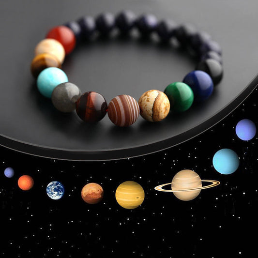1pc Men's Universe Natural Stone Eight Planets Beads Chakra Solar Power Yoga Bracelet - Adjustable, Handcrafted, Unique Father's Day Gift for Him, Cosmic Energy Accessory