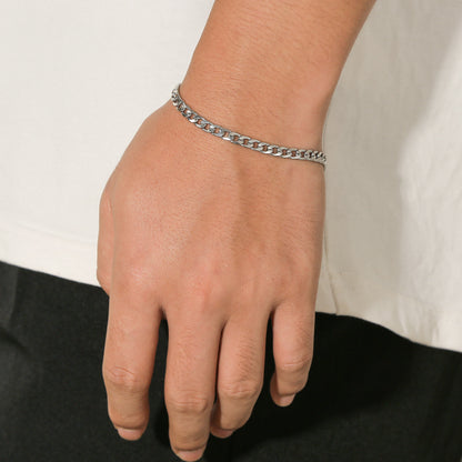 1pc Men's Silver Domineering Stainless Steel Chain Bracelet, Cuban Link Bracelet For Men, Father's Day Gift