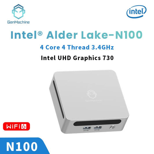 Genmachine Mini PC Intel Alder Lake N100 Windows 11 Mini PC 8/16/32G DDR4 256/512/1T PCIe M.2 SSD WiFi 6 BT5.2 Desktop Computer