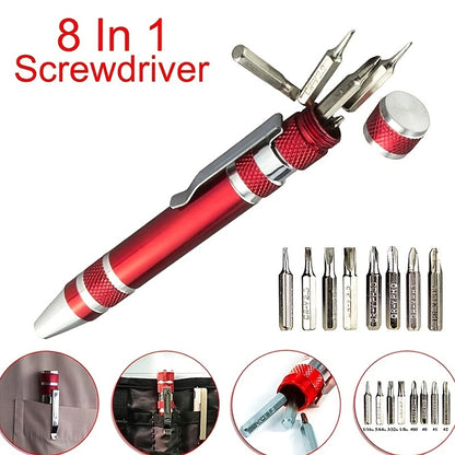 8-in-1 Multi-Tool Screwdriver Pen - Interchangeable Tips for Versatile Tasks, Effortless Repairs and Disassembly with Ease, Durable and Lightweight Aluminum Alloy Construction in a Sleek Pen Design