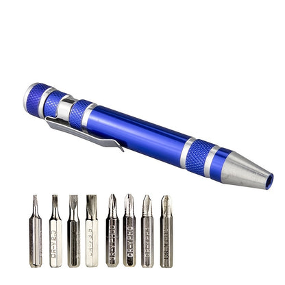8-in-1 Multi-Tool Screwdriver Pen - Interchangeable Tips for Versatile Tasks, Effortless Repairs and Disassembly with Ease, Durable and Lightweight Aluminum Alloy Construction in a Sleek Pen Design